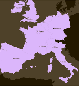 Carte de l'Europe - zones d'intervention de Ronn Square