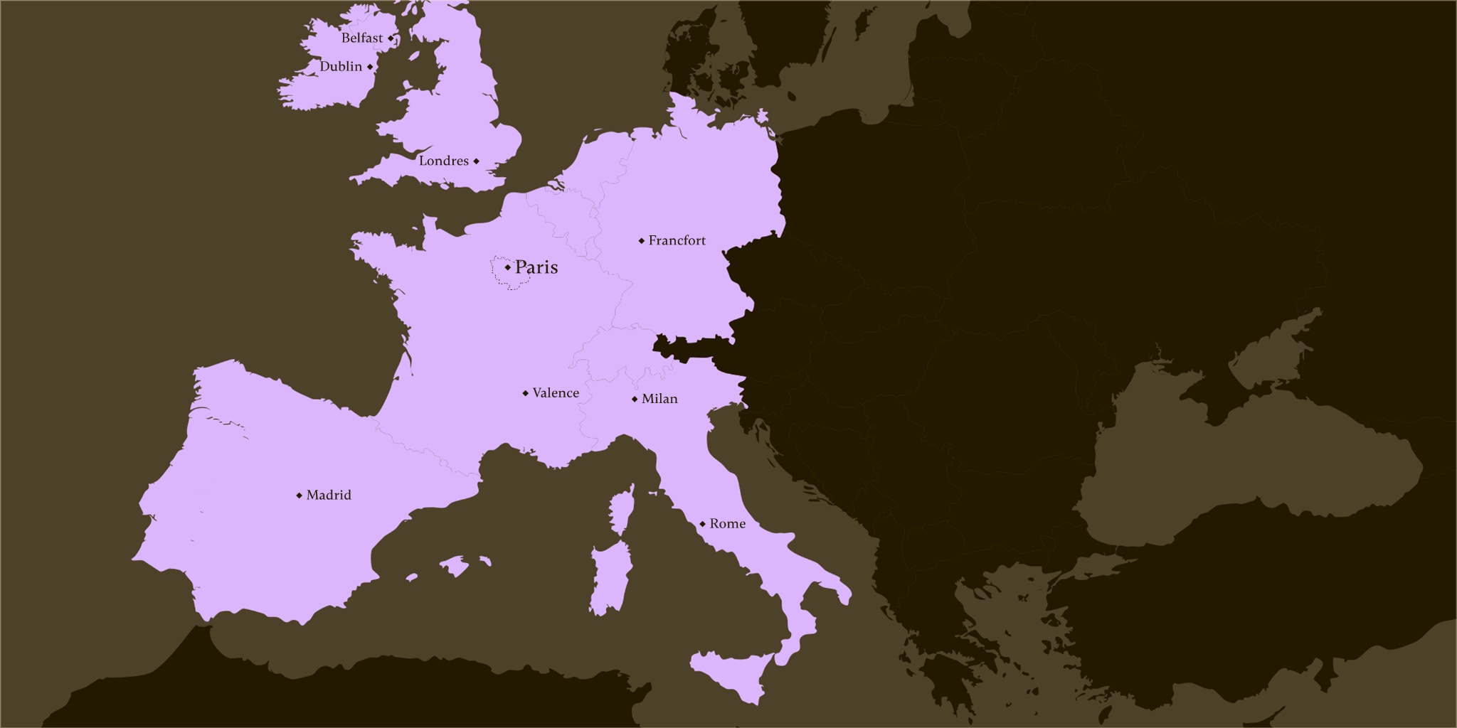 Carte de l'Europe - zones d'intervention de Ronn Square